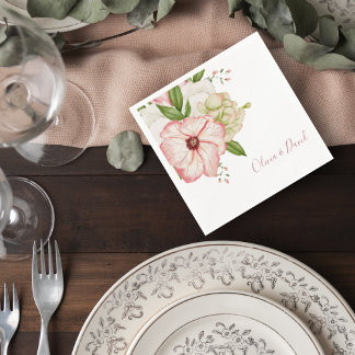 Blush Pink Floral Wedding Cocktail Napkin