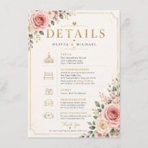 Blush Pink Floral Wedding Details Card | Watercolo