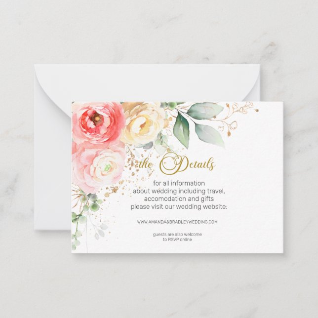 Blush Pink Floral Wedding details enclosure cards (Front)