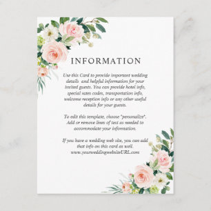 Blush Pink Floral Wedding Details Invitation