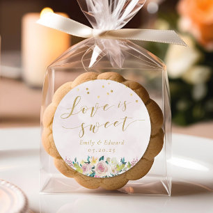 Blush Pink Floral Wedding Favour Love is Sweet Classic Round Sticker