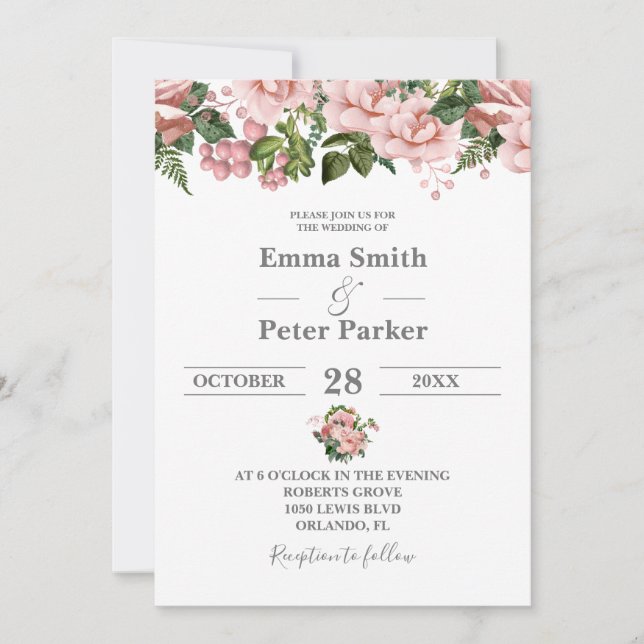 Blush Pink Floral Wedding Invitation (Front)