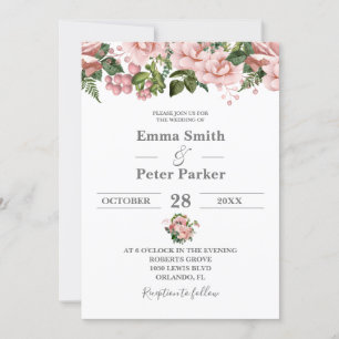 Blush Pink Floral Wedding Invitation