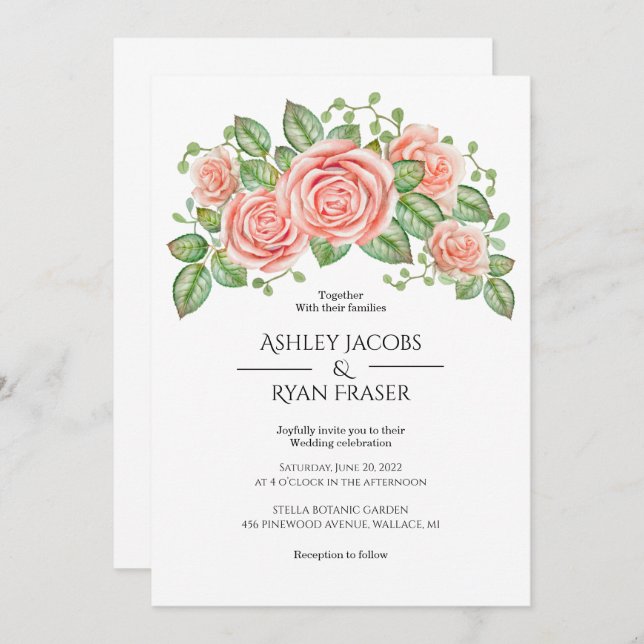 Blush Pink Floral Wedding Invitation (Front/Back)