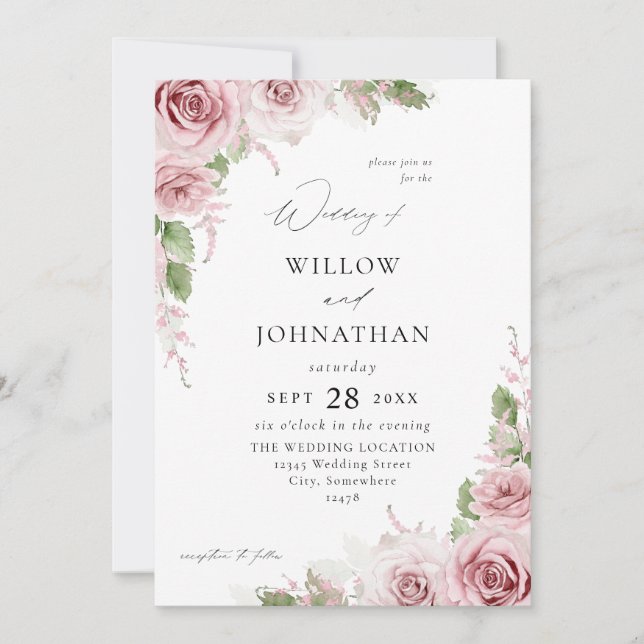 Blush Pink Floral Wedding Invitation (Front)