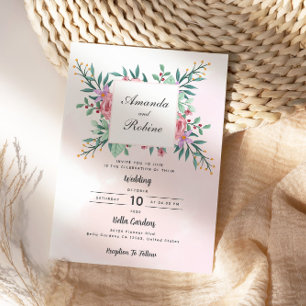 Blush Pink Floral Wedding Invitation