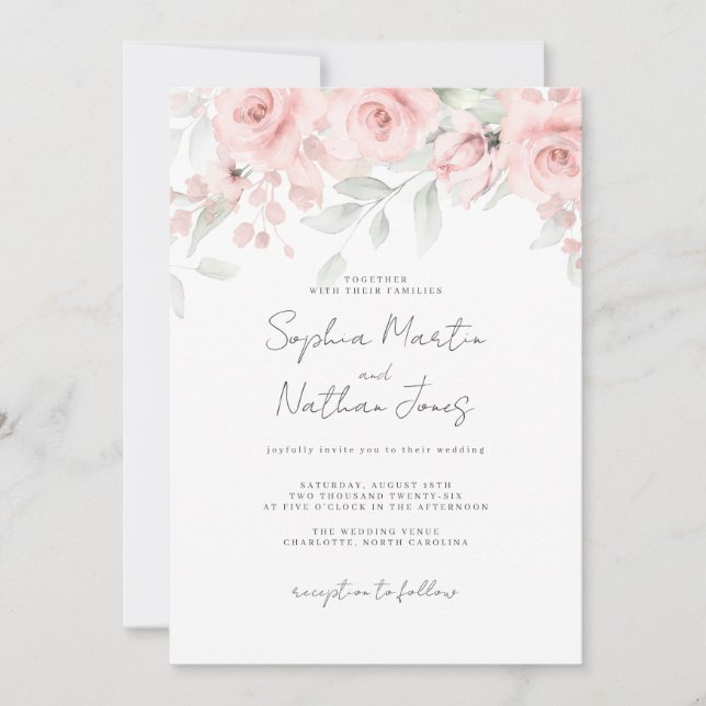 Blush Pink Floral Wedding  Invitation (Front)