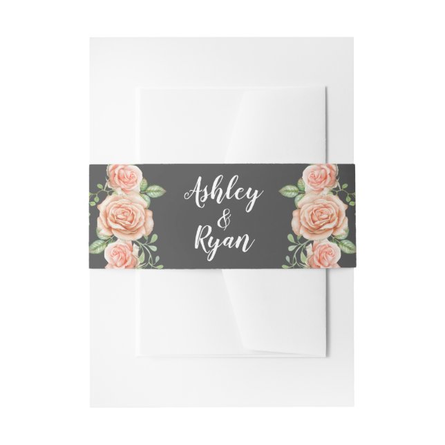 Blush Pink Floral Wedding Invitation Belly Band (Front Example)