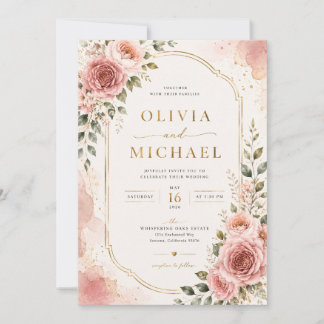 Blush Pink Floral Wedding Invitation | Watercolor 
