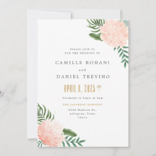 Blush Pink Floral Wedding Invitation with Elegant