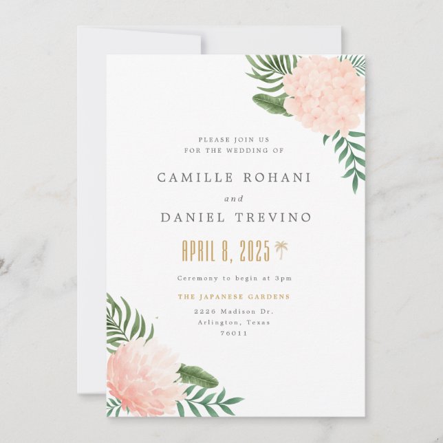 Blush Pink Floral Wedding Invitation with Elegant  (Front)