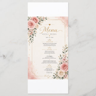 Blush Pink Floral Wedding Menu Card | Watercolor R