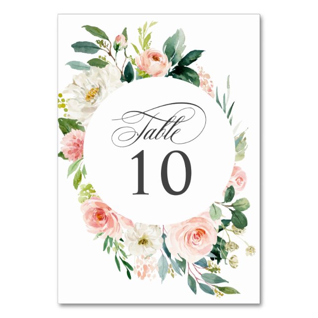Blush Pink Floral Wedding or Event Table Numbers (Back)