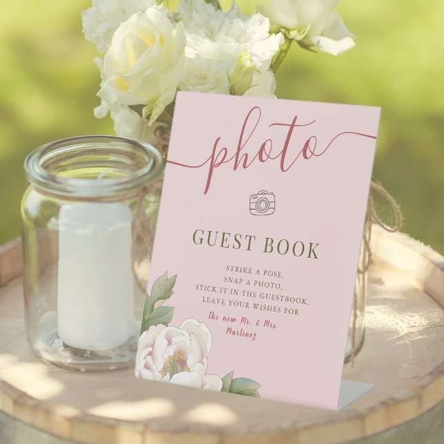 Blush Pink Floral Wedding Photo Guestbook Sign (Creator Uploaded)