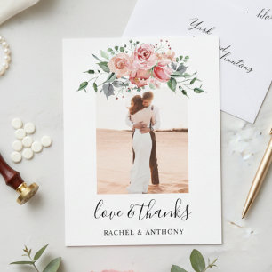Blush Pink Floral Wedding Photo Love and Thanks Postcard