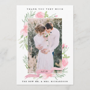 Blush Pink Floral   Wedding Photo Thank You