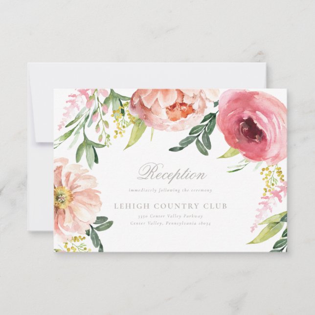Blush Pink Floral Wedding Reception Card (Front)