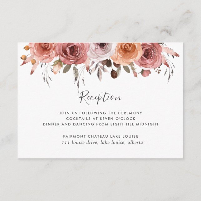 Blush Pink Floral Wedding Reception Enclosure Card (Front)