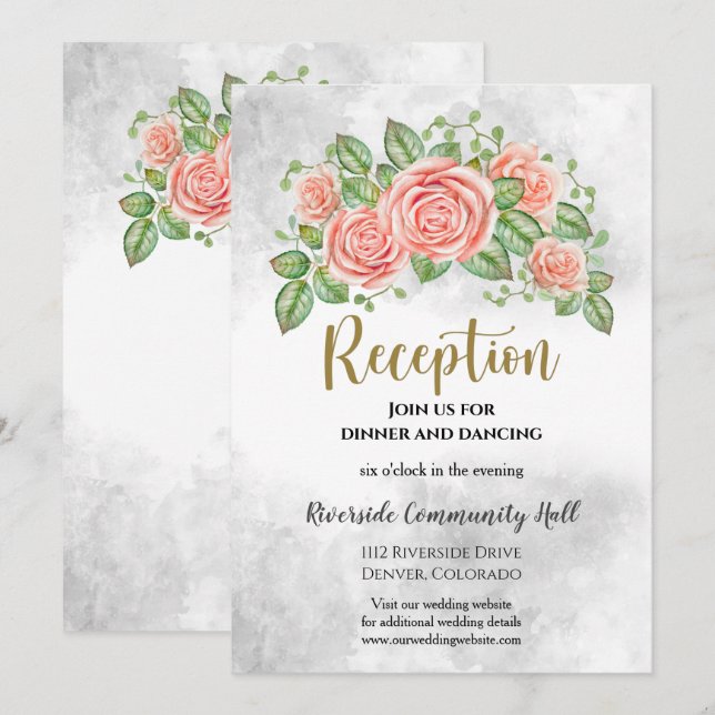Blush Pink Floral Wedding Reception Insert Invitation (Front/Back)