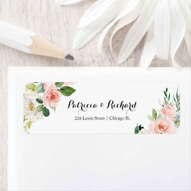 Blush Pink Floral Wedding Return Address Label (Insitu)