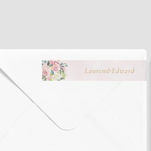 Blush Pink Floral Wedding Return Address Wrap Around Label