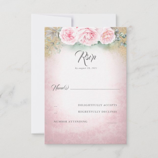 Blush Pink Floral Wedding RSVP (Front)