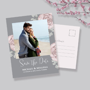 Blush Pink Floral Wedding Save the Date Photo Announcement Postcard