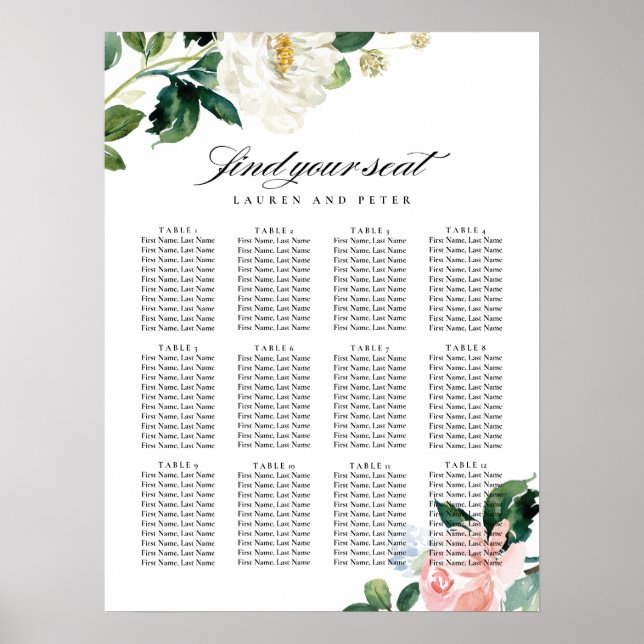 Blush Pink Floral Wedding Seating Chart (Front)
