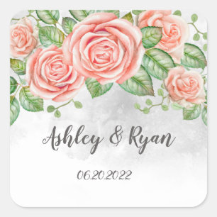 Blush Pink Floral Wedding  Square Sticker