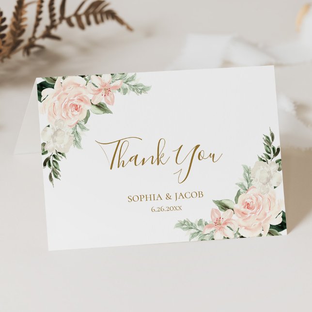 Blush Pink Floral Wedding Thank You Card (Creator Uploaded)