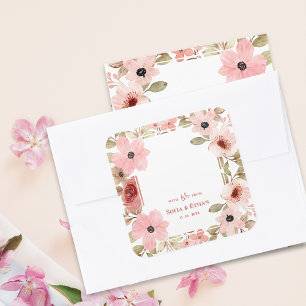 Blush Pink Floral Wedding Thank You Favor Square Sticker