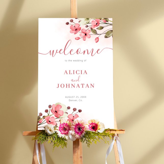 Blush pink floral wedding welcome sign (Digital download and print POSTER Easel NOT included!)