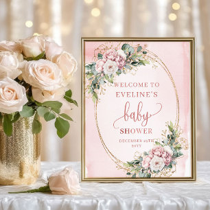 Blush Pink Floral Welcome Baby Shower Display Sign