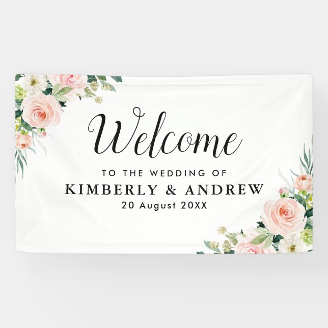 blush pink floral welcome wedding banner (Horizontal)