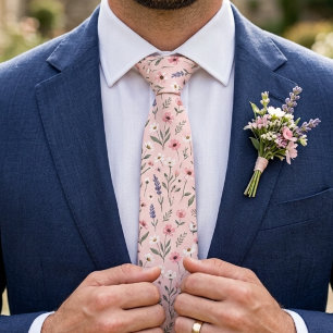 Blush Pink Floral Wildflower Tie