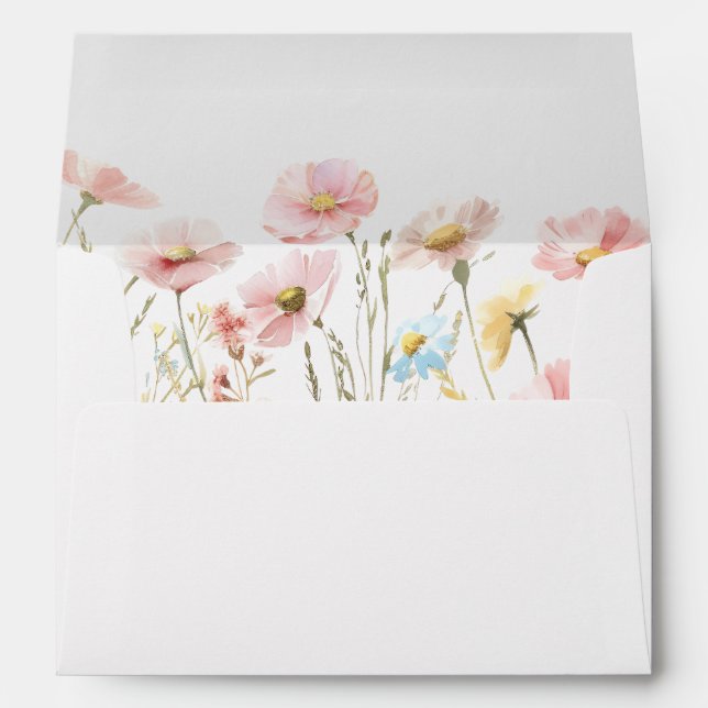 Blush Pink Floral Wildflower Wedding Envelope (Back (Bottom))