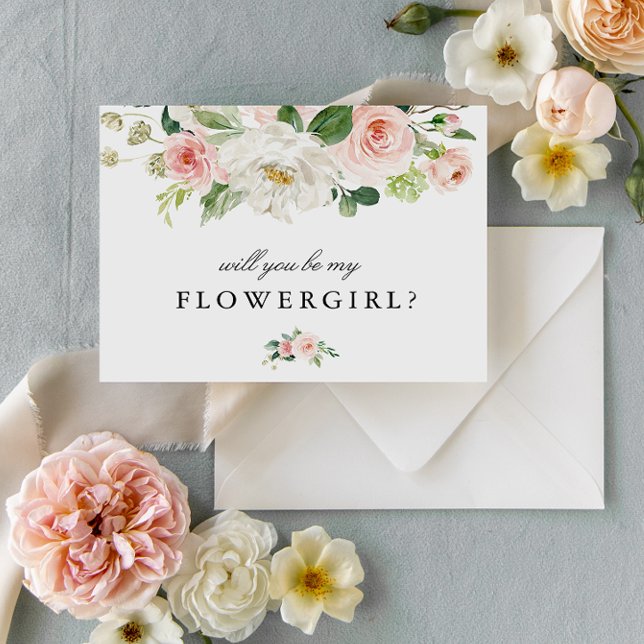 Blush pink floral will you be my flower girl card (Creator Uploaded)