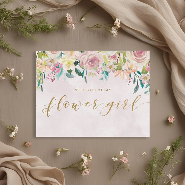 Blush Pink Floral Will You Be My Flower Girl Invitation Postcard (Creator Uploaded)