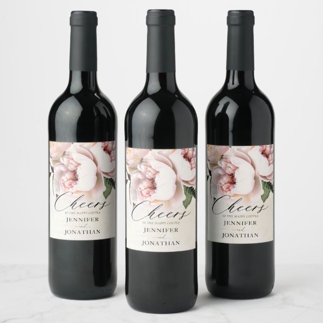 Blush Pink Floral  Wine Label (Bottles)