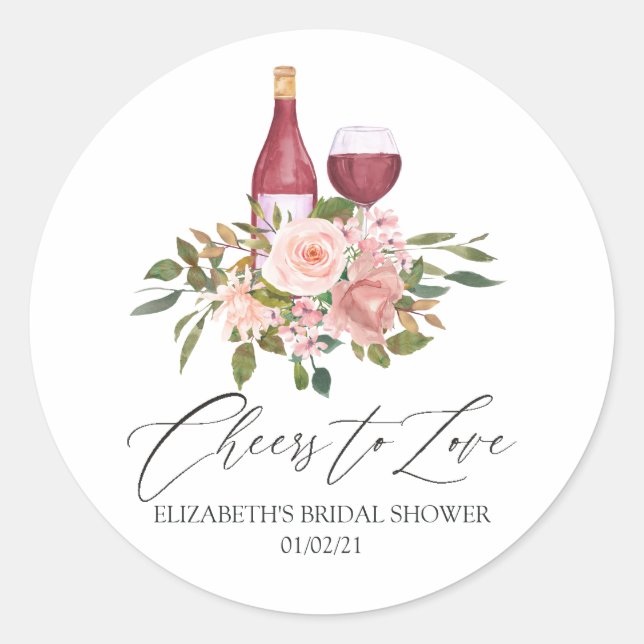Blush Pink Floral Wine Tasting Bridal Shower Classic Round Sticker (Front)