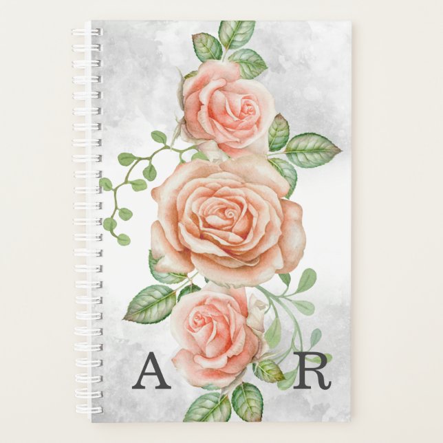 Blush Pink Floral with Personalised Monogram Planner (Front)