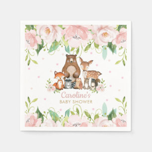 Blush Pink Floral Woodland Animals Baby Shower Napkin
