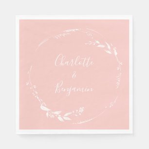 Blush Pink Floral Wreath Calligraphy Personalised Napkin