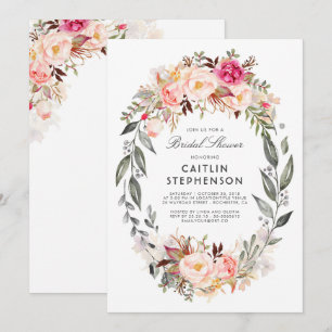 Blush Pink Floral Wreath Elegant Bridal Shower Invitation