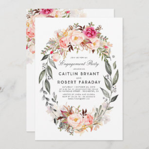 Blush Pink Floral Wreath Engagement Party Invitation