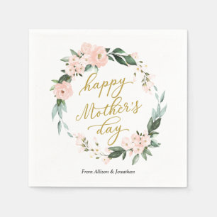 Blush Pink Floral Wreath Happy Mothers Day Napkin