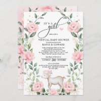 Blush Pink Floral Wreath Lamb Virtual Baby Shower