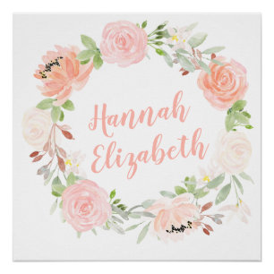 Blush Pink Floral wreath personalized girls print