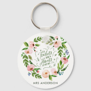 Blush pink floral wreath thank you teacher gift key ring
