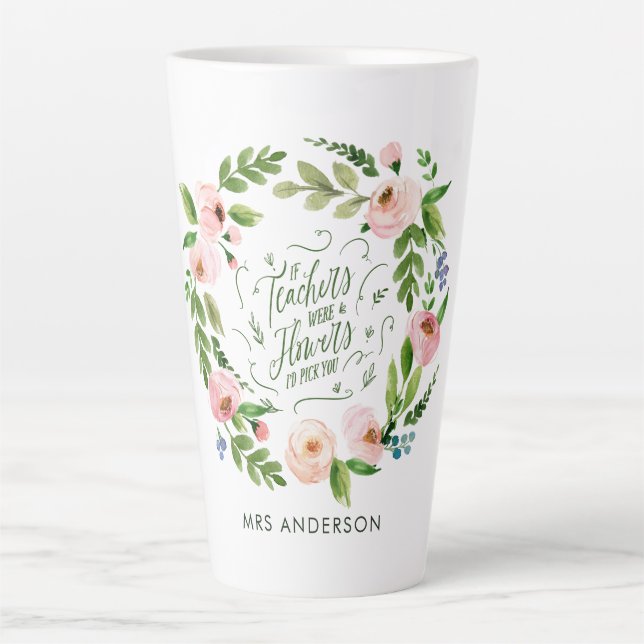 Blush pink floral wreath thank you teacher gift  latte mug (Front)